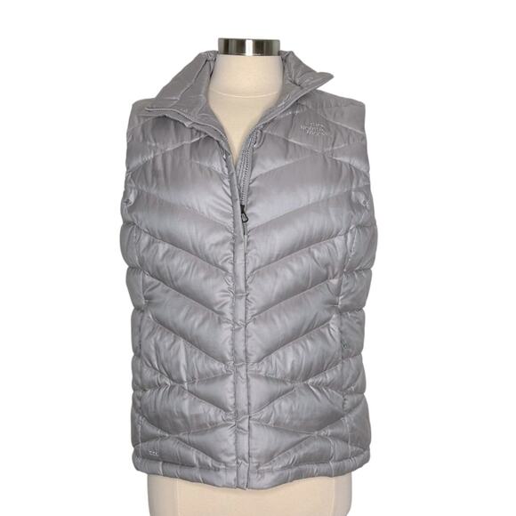 The North Face 550 Silver Gray Goose Down Full-Zip Puffer Vest Large - Picture 1 of 15